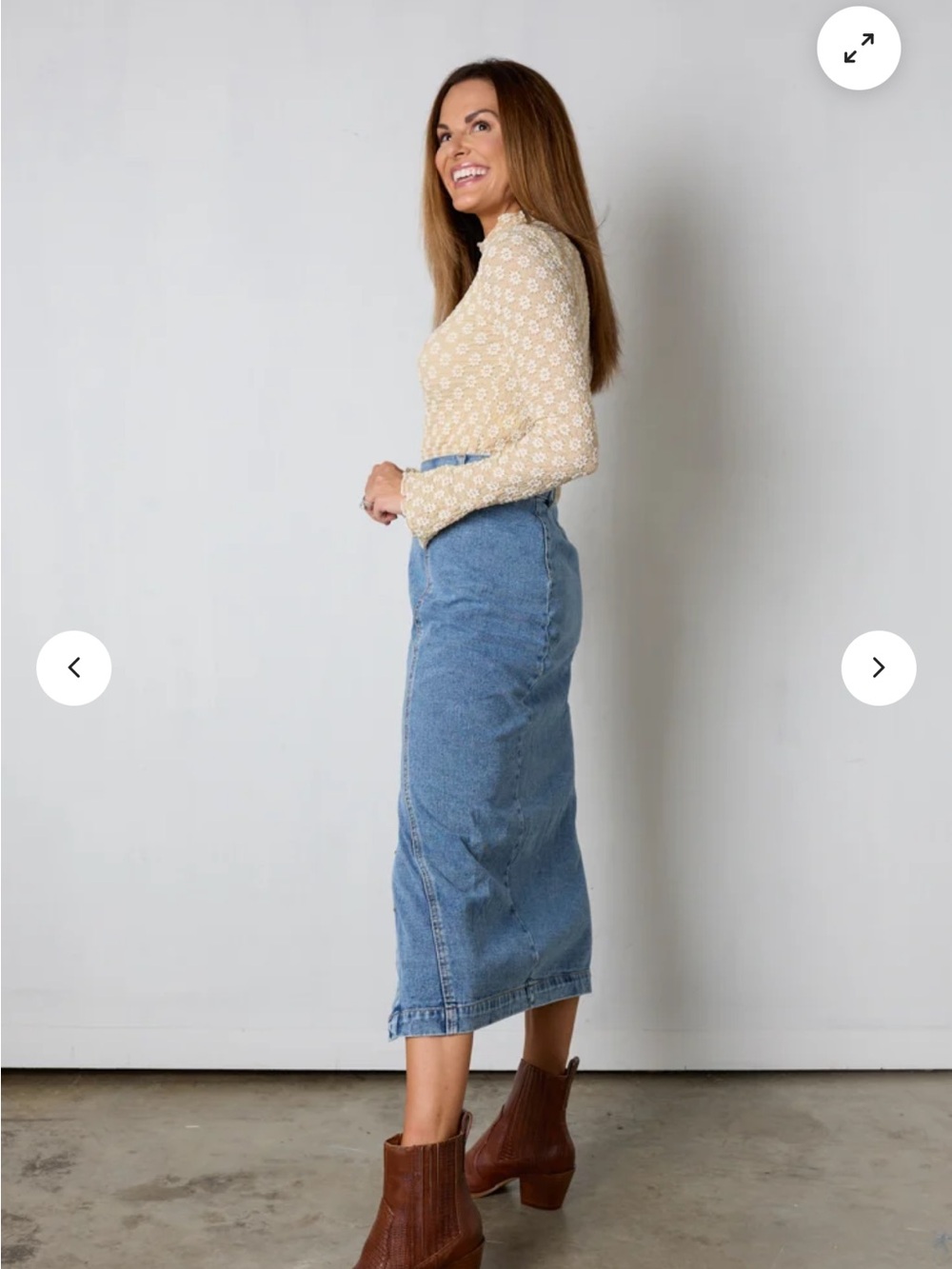Vestique Lexi Denim Midi Skirt S Button Front High Rise Slit Medium Wash Y2K - Picture 3 of 11